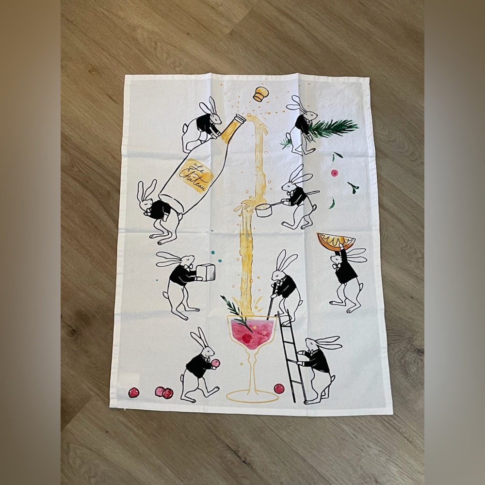 NWT Anthropologie rabbit pouring champagne bubbly dish towel - Picture 4 of 5